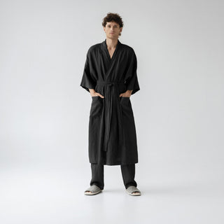Black Linen Summer Bathrobe - Linen Tales 