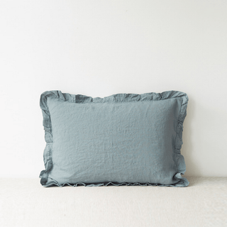Blue Fog Linen Pillowcase with Frills - Linen Tales USA 1