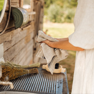 Blue Stripe Vintage Linen Kitchen Towel - Linen Tales 3