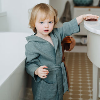 Kids Blue Fog Linen Bathrobe 3