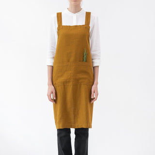 Bronze Linen Crossback Apron - Linen Tales 1