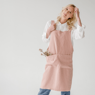 Cafe Creme Linen Crossback Apron - Linen Tales 4