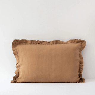 Camel Linen Pillowcase with Frills - Linen Tales USA 