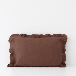 Chocolate Linen Pillowcase with Frills - Linen Tales USA 