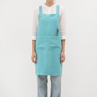 Coastal Blue Linen Crossback Apron - Linen Tales 1