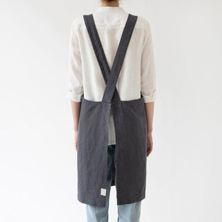 Dark Grey Linen Crossback Apron - Linen Tales 2