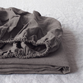 Dark Grey Linen Fitted Sheet - Linen Tales 
