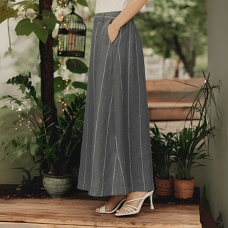 Dark Grey with White Stripe Linen Jasmine Skirt - Linen Tales 