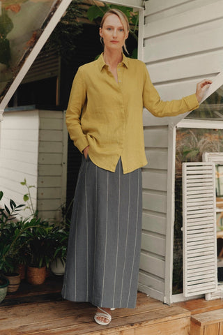 Dark Grey with White Stripe Linen Jasmine Skirt - Linen Tales 4