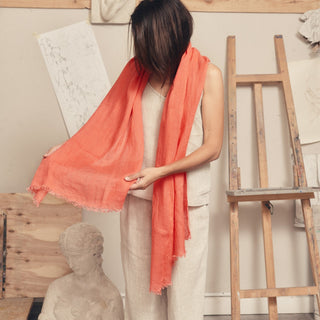 Deep Sea Coral Linen Woodbine Scarf - Linen Tales USA 