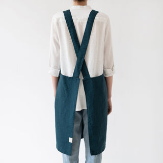 Deep Water Linen Crossback Apron - Linen Tales 3