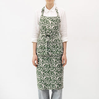 Evergreen Damask Linen Chef Apron - Linen Tales 