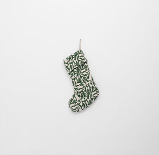 Evergreen Damask Linen Christmas Stocking - Linen Tales USA 