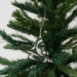Evergreen Damask Linen Christmas Tree Decorations Set of 4 - Linen Tales USA 