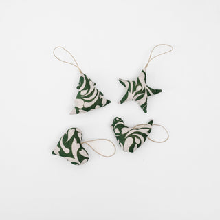 Evergreen Damask Linen Christmas Tree Decorations Set of 4 - Linen Tales USA 