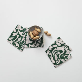 Evergreen Damask Linen Coasters Set of 4 - Linen Tales 