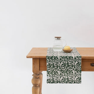 Evergreen Damask Linen Table Runner - Linen Tales 