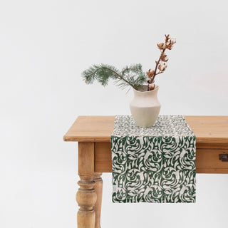 Evergreen Damask Linen Table Runner - Linen Tales 