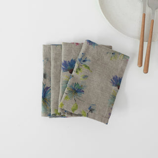 Flowers on Natural Linen Napkins Set of 2 - Linen Tales 3