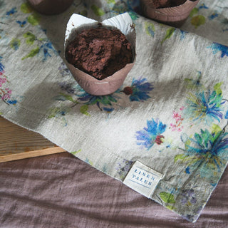 Flowers on Natural Linen Napkins Set of 2 - Linen Tales 4