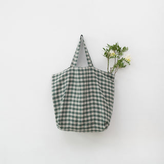 Forest Green Gingham Linen Big Bag - Linen Tales 