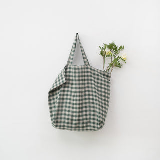 Forest Green Gingham Linen Big Bag - Linen Tales 