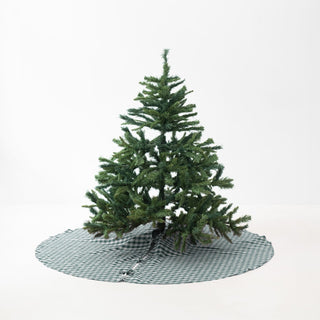 Forest Green Gingham Linen Christmas Tree Skirt - Linen Tales USA 