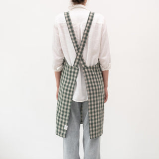 Forest Green Gingham Linen Crossback Apron - Linen Tales 3