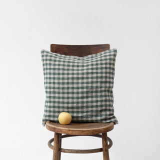 Forest Green Gingham Linen Cushion Cover - Linen Tales 1