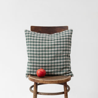 Forest Green Gingham Linen Cushion Cover - Linen Tales 2