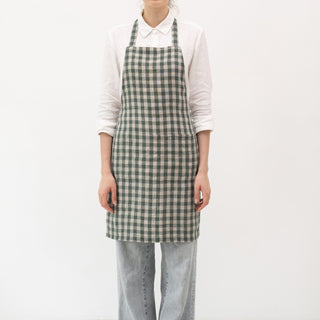 Forest Green Gingham Linen Daily Apron - Linen Tales 