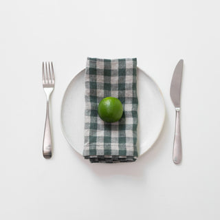 Forest Green Gingham Linen Napkins Set of 2 - Linen Tales 