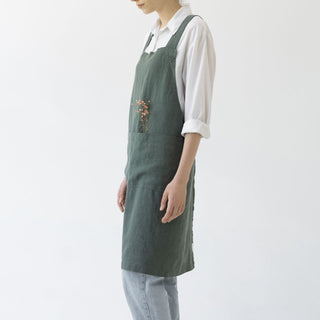 Forest Green Linen Crossback Apron - Linen Tales 2