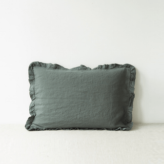 Forest Green Linen Pillowcase with Frills - Linen Tales USA 
