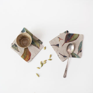 Golden Fall on Natural Linen Coasters Set of 4 - Linen Tales 