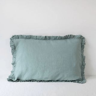 Green Milieu Linen Pillowcase with Frills - Linen Tales USA 1