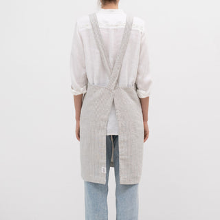 Grey Blue Pinstripe Rustic Linen Crossback Apron - Linen Tales 3