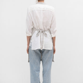 Grey Blue Pinstripe Rustic Linen Daily Apron - Linen Tales 3