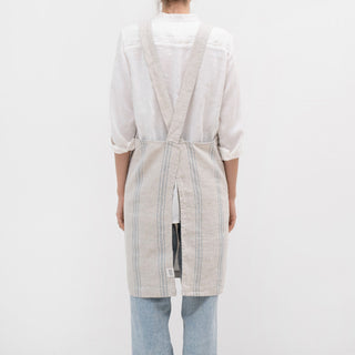 Grey Blue Wide Stripe Rustic Linen Crossback Apron - Linen Tales 3