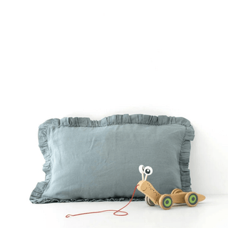 Kids Blue Fog Linen Pillowcase with Frills - Linen Tales USA 