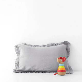 Kids Light Grey Linen Pillowcase with Frills - Linen Tales USA 
