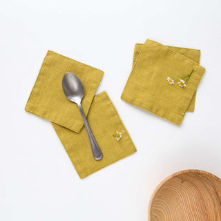 Lemon Curry Linen Coasters Set of 4 - Linen Tales 2