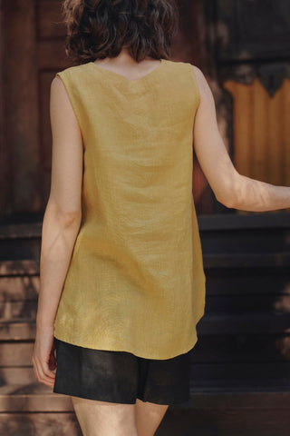 Lemon Curry Linen Daffodil Top - Linen Tales 