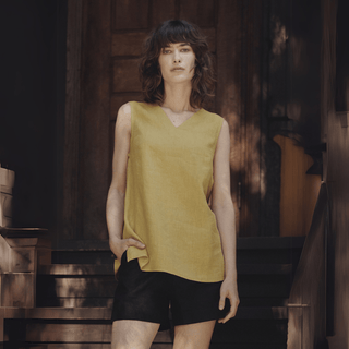 Lemon Curry Linen Daffodil Top - Linen Tales 