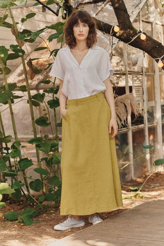 Lemon Curry Linen Gardenia Skirt - Linen Tales 4