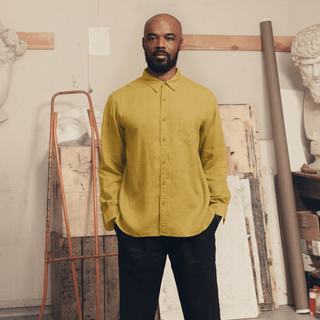 Lemon Curry Linen Larch Shirt - Linen Tales 
