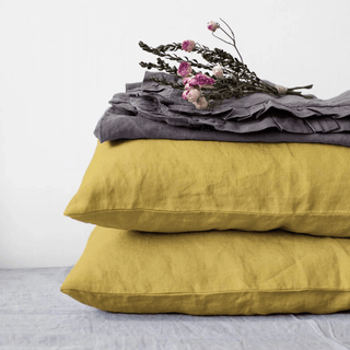 Lemon Curry Linen Pillowcase - Linen Tales USA 