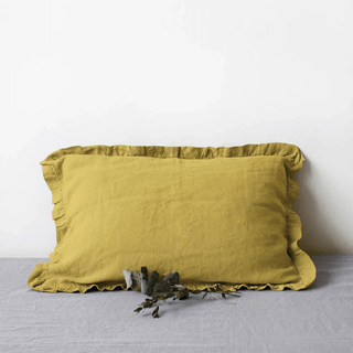 Lemon Curry Linen Pillowcase with Frills - Linen Tales USA 1