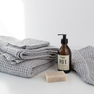Light Grey Linen & Cotton Honeycomb Waffle Towel - Linen Tales 5