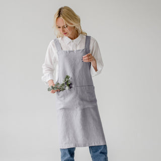 Light Grey Linen Crossback Apron - Linen Tales 2